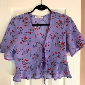 Purple tie up blouse from m for mendocino, size medium.